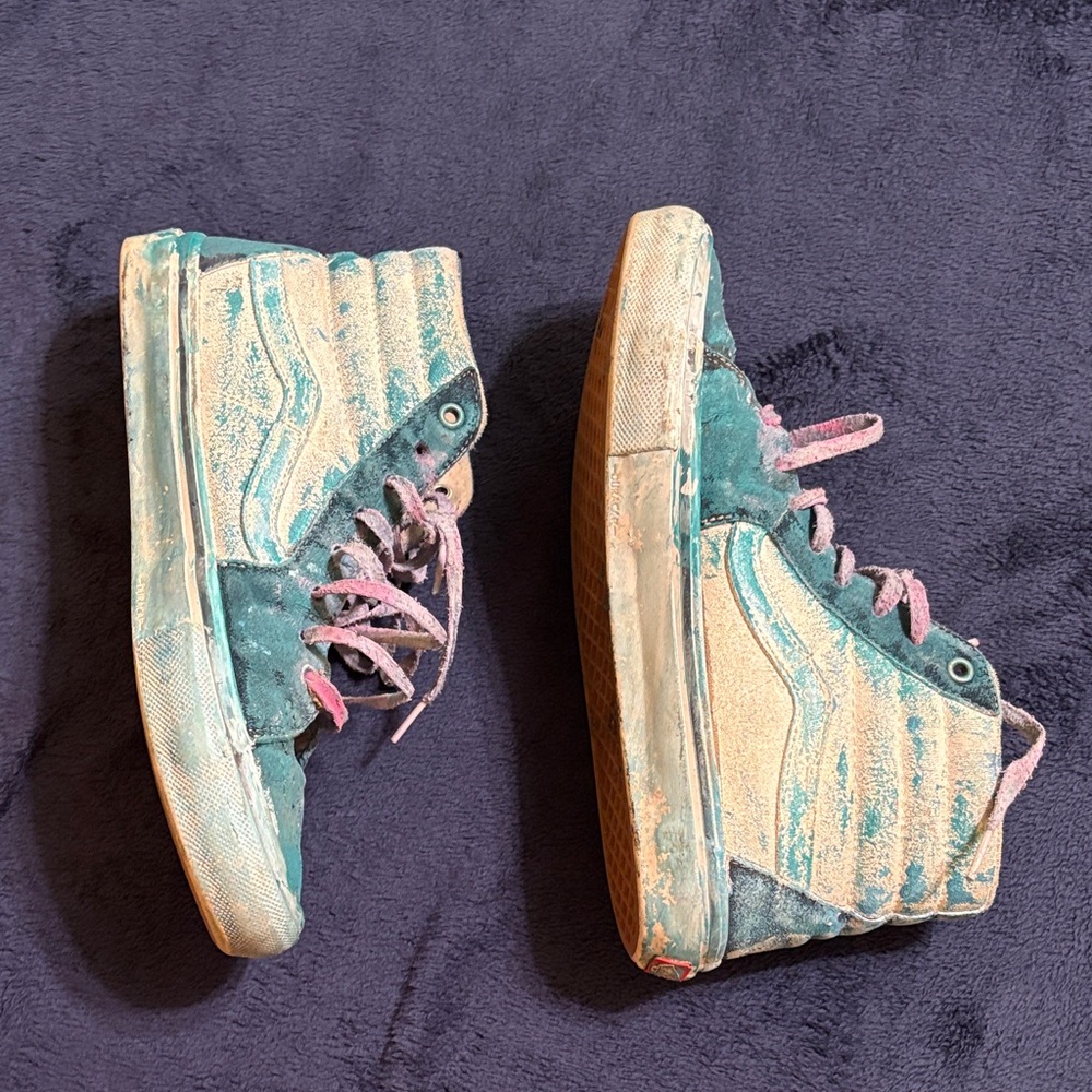Vans Kids High-Top Sneakers in Teal and Pink
